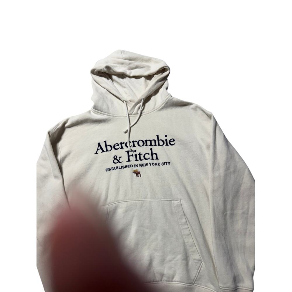 Abercrombie & Fitch Hoodie Mens S Cream Relaxed Soft A&F Fleece Graphic Pullover - Picture 7 of 16